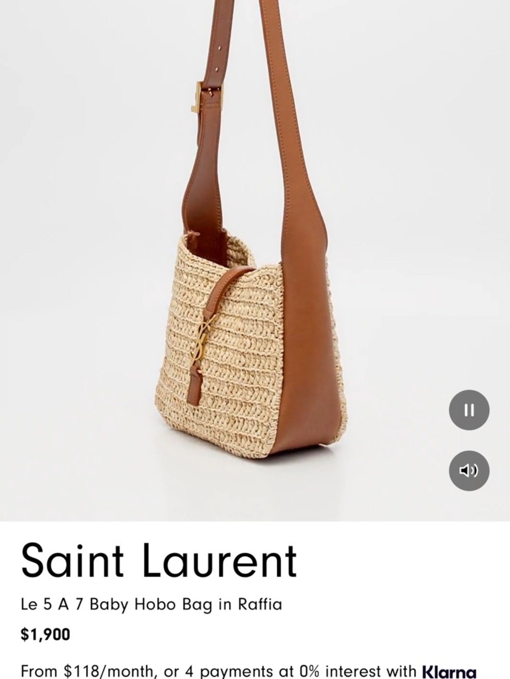 Saint Laurent Raffia Baby Hobo in Beige with Brown Leather Trim - Picture 2 of 8